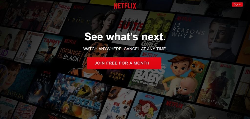 Netflix initial call-to-action